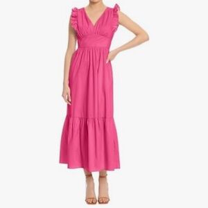 NWT Maggy London Elegant Pink Ruffle Maxi Dress